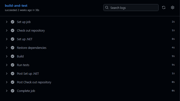 Successful GitHub Actions build-and-test workflow